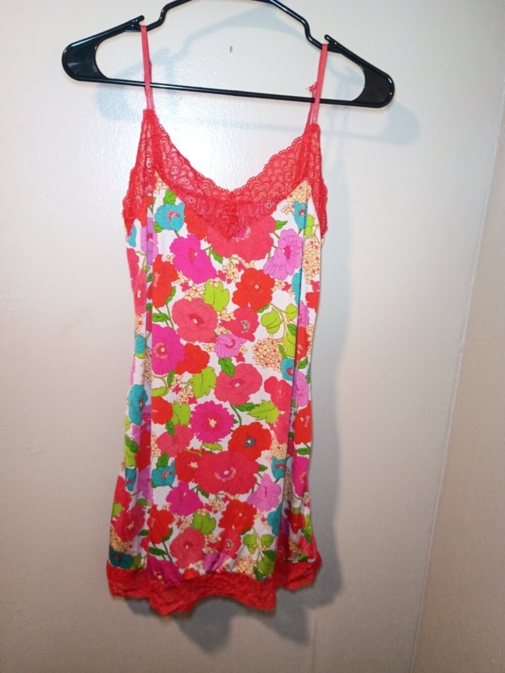 Josie Natori Babydoll Slip Dress Size M Lace Trim Cami Floral Preppy Y2K Sleep